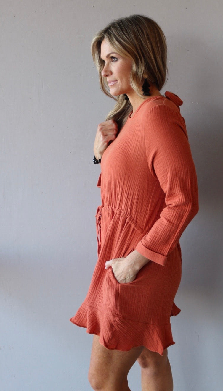 &Merci SPENCER Gauze RuffleHem 3/4Sleeve Short Romper