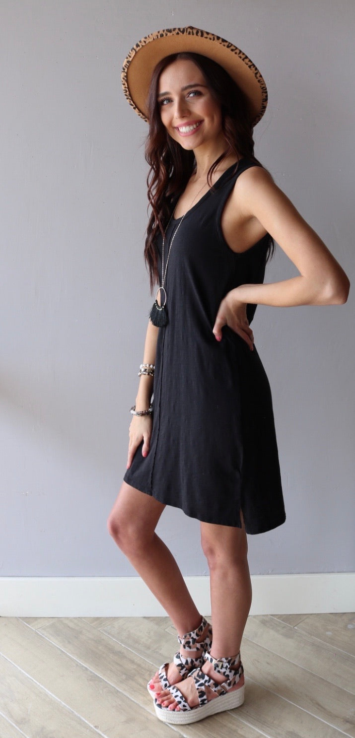 BOBI Slub Jersey V-Neck HORIZON StepHem Dress