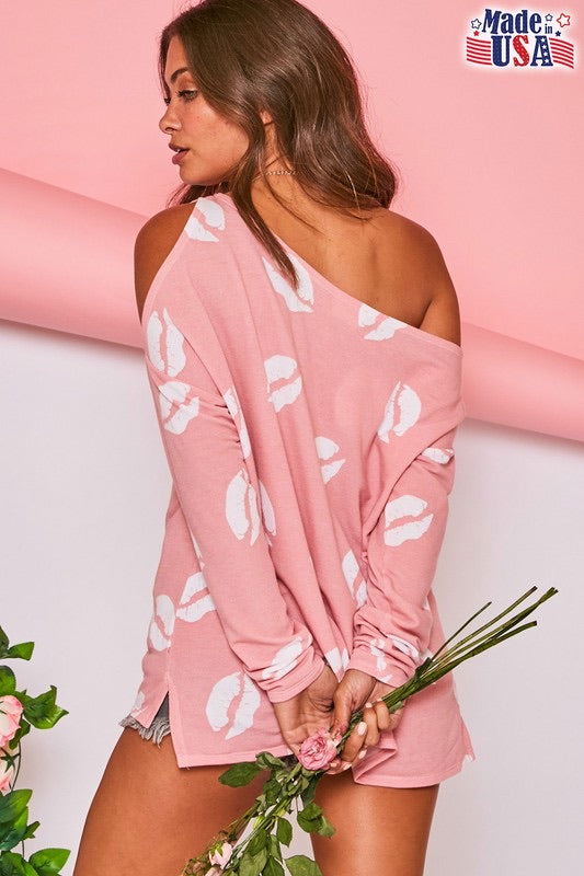 Fantastic Fawn ENDEAR LipPrint Asymmetric Cutout Jersey Top