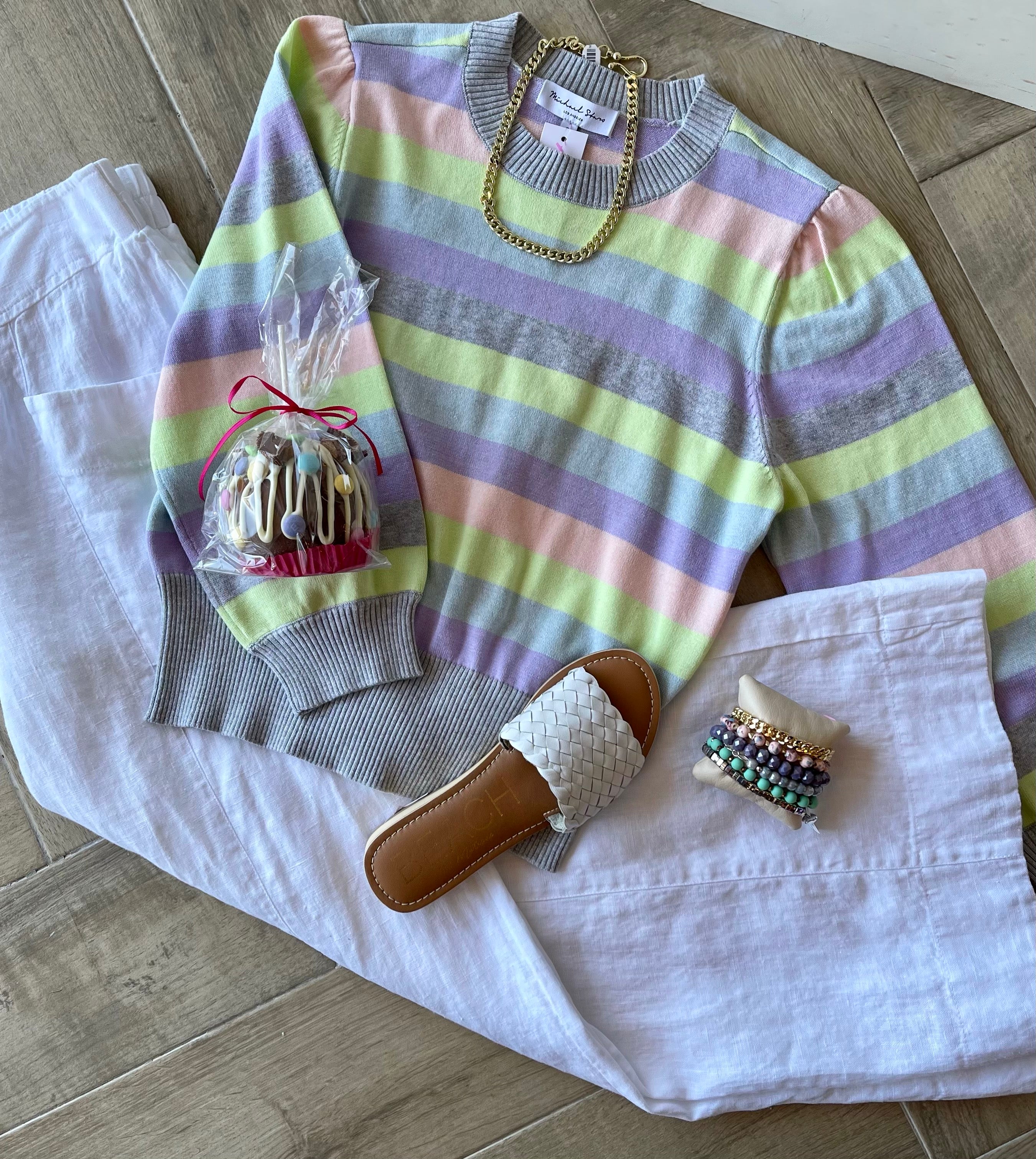 MICHAEL STARS CrewNeck DOLLY Striped Sweater