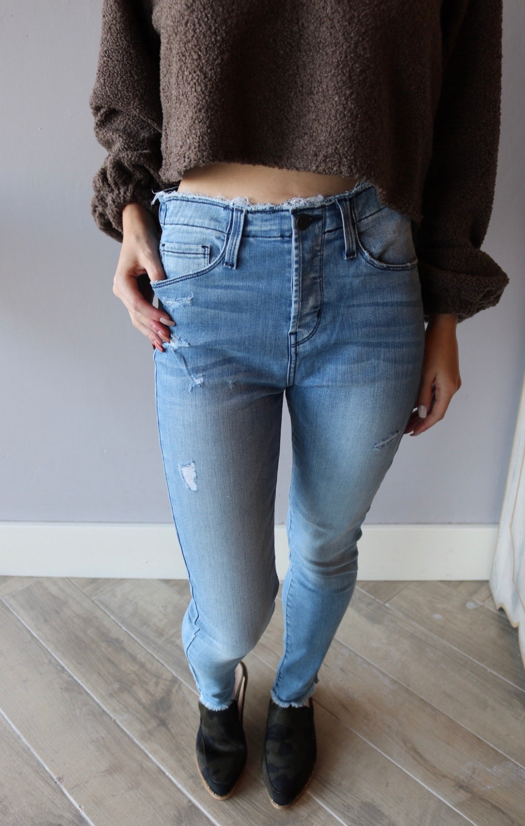 FLYING MONKEY HiRise BITTER BLUE MixedHem WaistBand Jeans