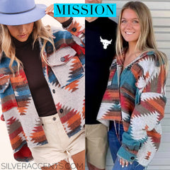 MISSION Aztec Print BrushKnit ButtonDown HiLo Jacket Top