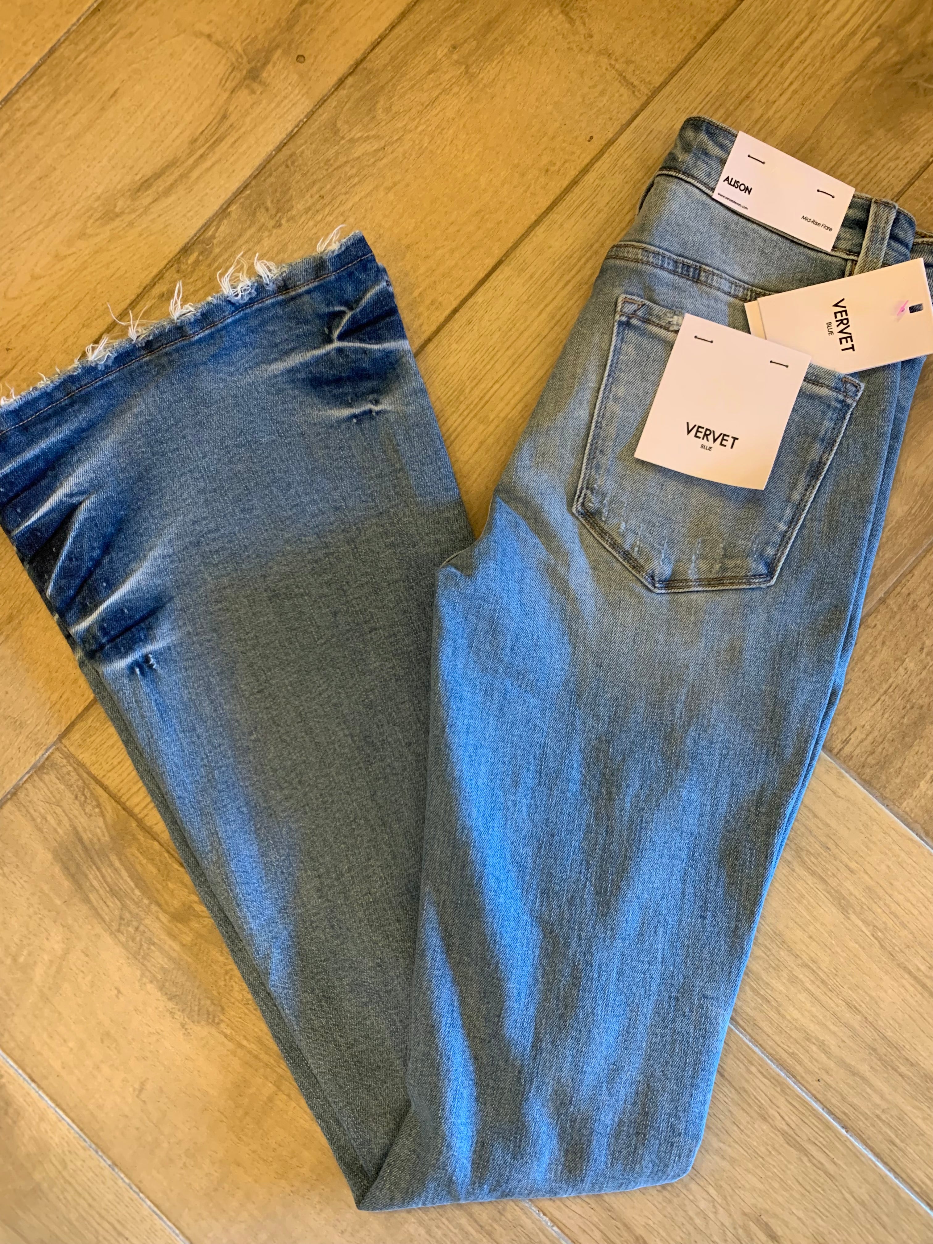 VERVET MidRise ELLERS BLUE Distressed Flare Jean