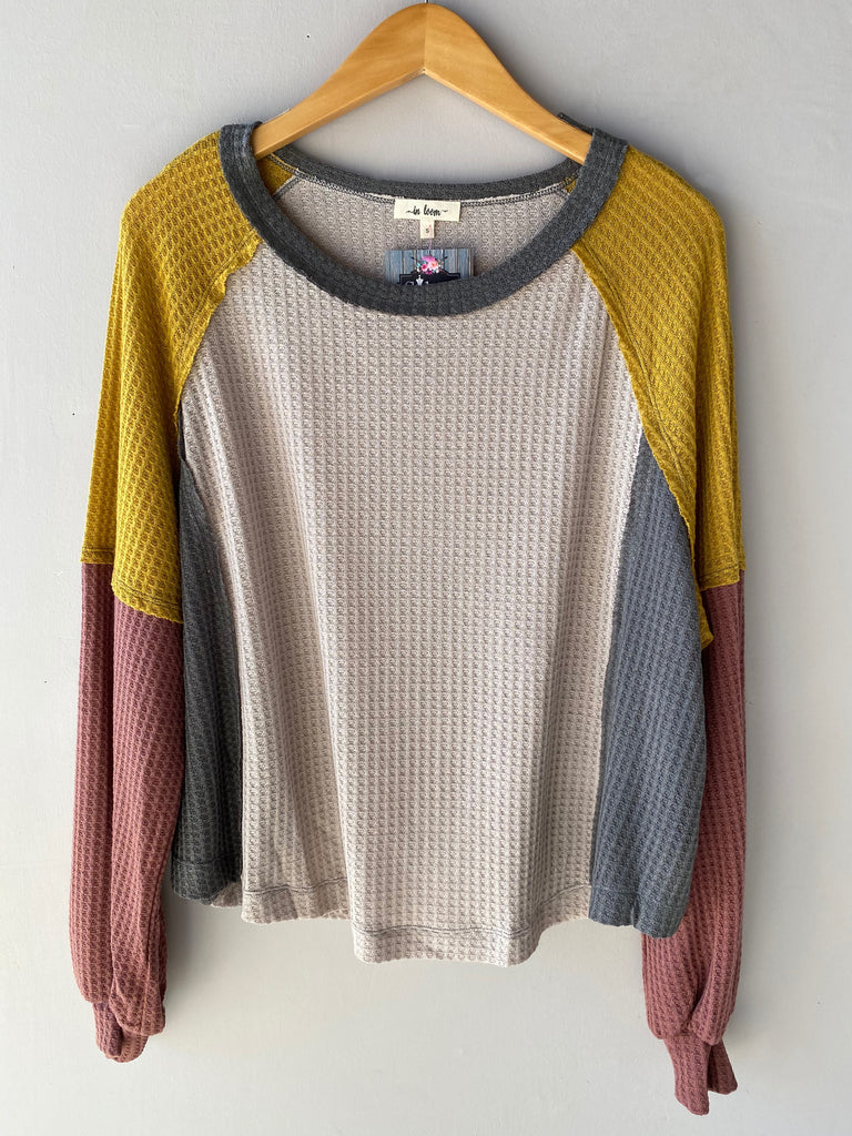 CONSTRUCT ColorBlock Waffle Bubble Sleeve Top