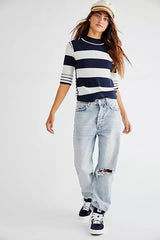 FREE PEOPLE Stripped RALEIGH Short Sleeve Top