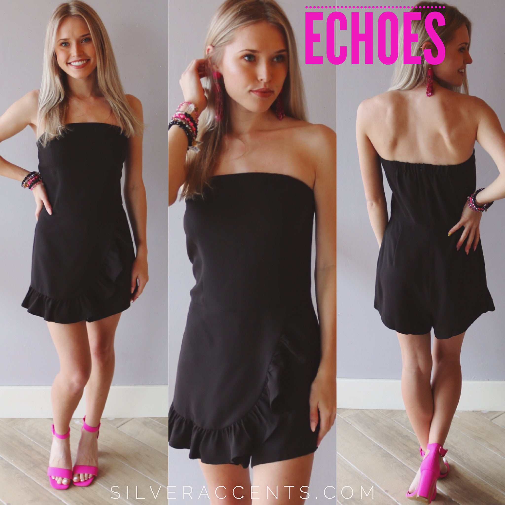 ECHOES Strapless RuffleSkort Short Romper