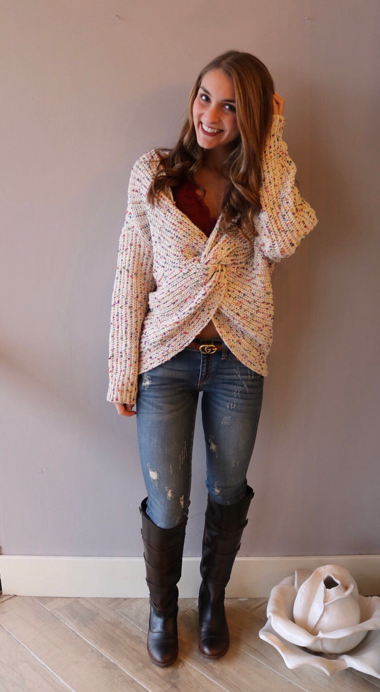 CONFECTION Multi Polka Dot Reversible Twist Sweater Top