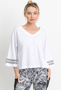 FANDOM 3/4 Stripe Bell Sleeve White/ Grey Top