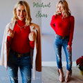 MICHAEL STARS RibKnit ESME MockNeck PuffSleeve Top