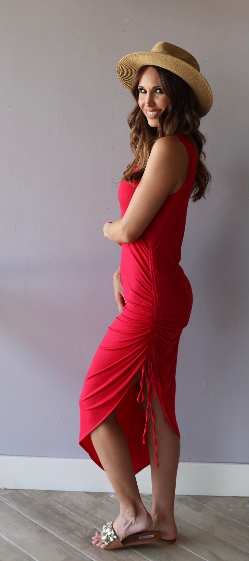BANNER Side Ruching Jersey Midi-Dress