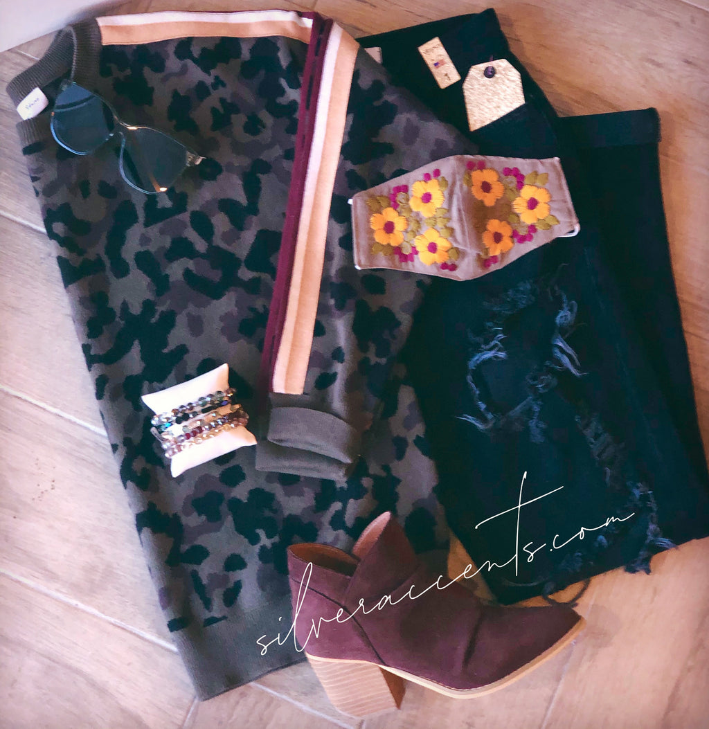 MICHAEL STARS StripeSleeve MACY Camouflage Sweater Top