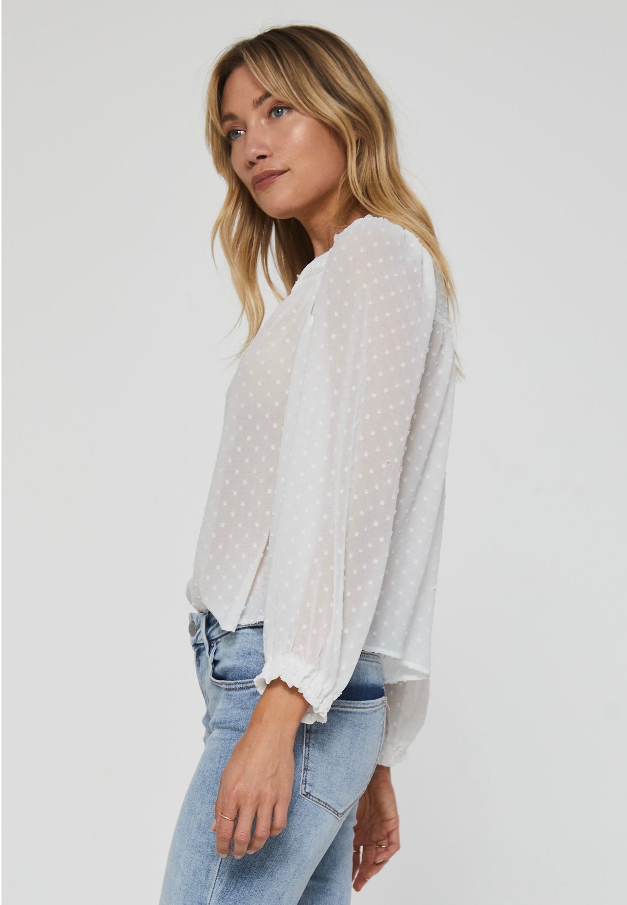 ANOTHER LOVE SwissDot WINSLOW FrontLace Peasant Top