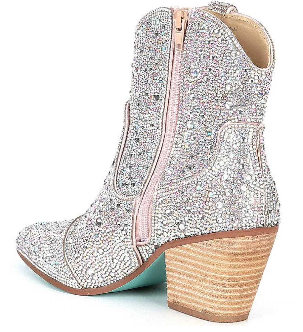 BETSEY JOHNSON Blue DIVA Rhinestone Embellished Western Bootie