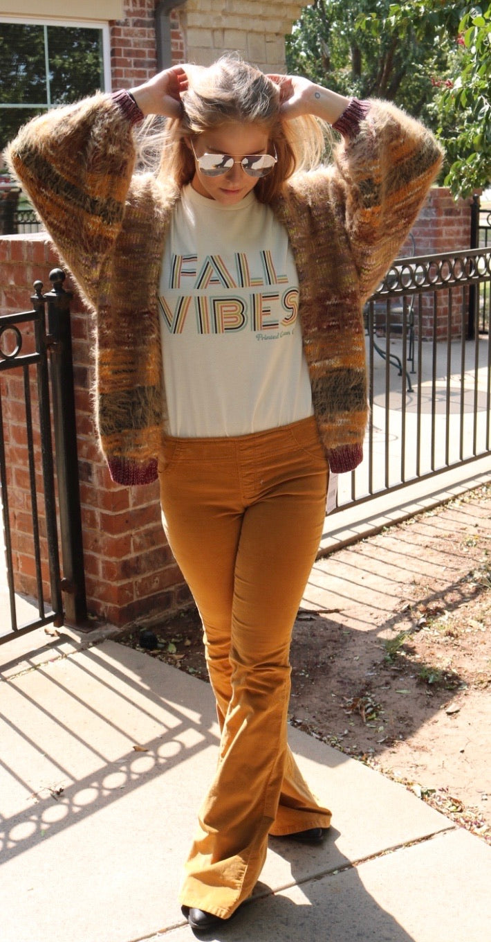 FALL VIBES Retro Logo TriBlend CrewNeck Tee Top