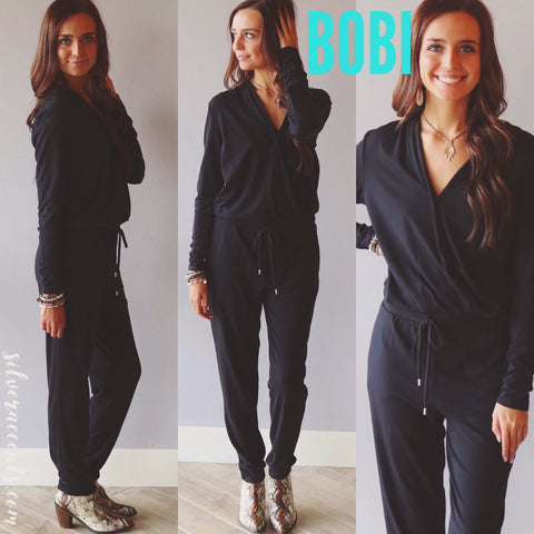 BOBI Draped Modal Jersey HOPE Surplice V-Neck Jumpsuit Pant Romper