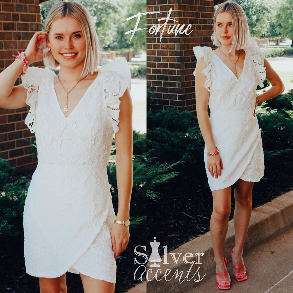 FORTUNE Battenburg Tulip Bottom Ruffle Sleeve Dress