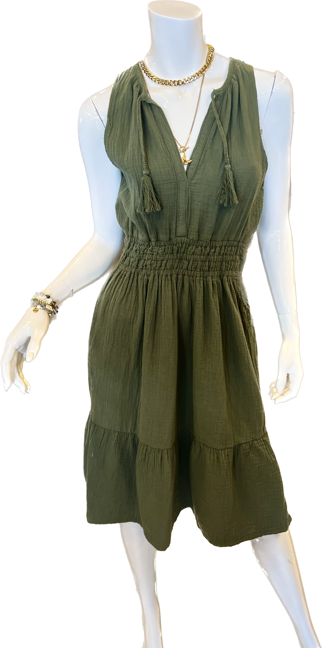 BOBI BeachGauze MARKED SpiltNeck Tassel Dress