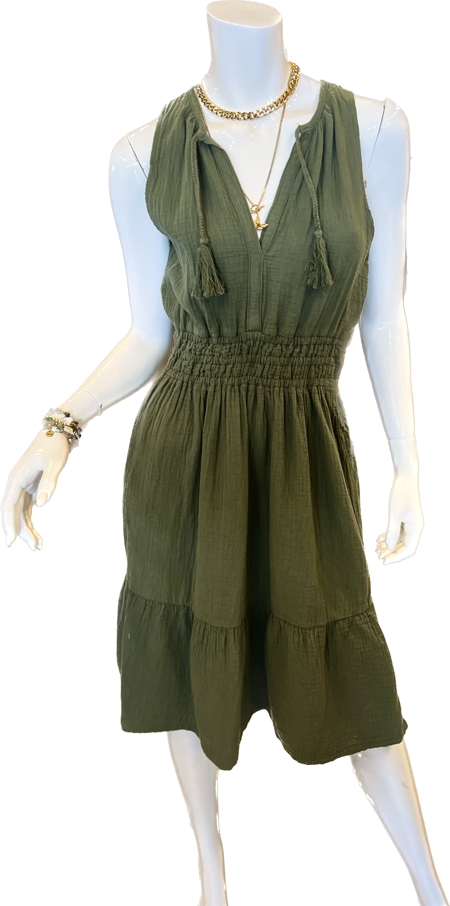 BOBI BeachGauze MARKED SpiltNeck Tassel Dress