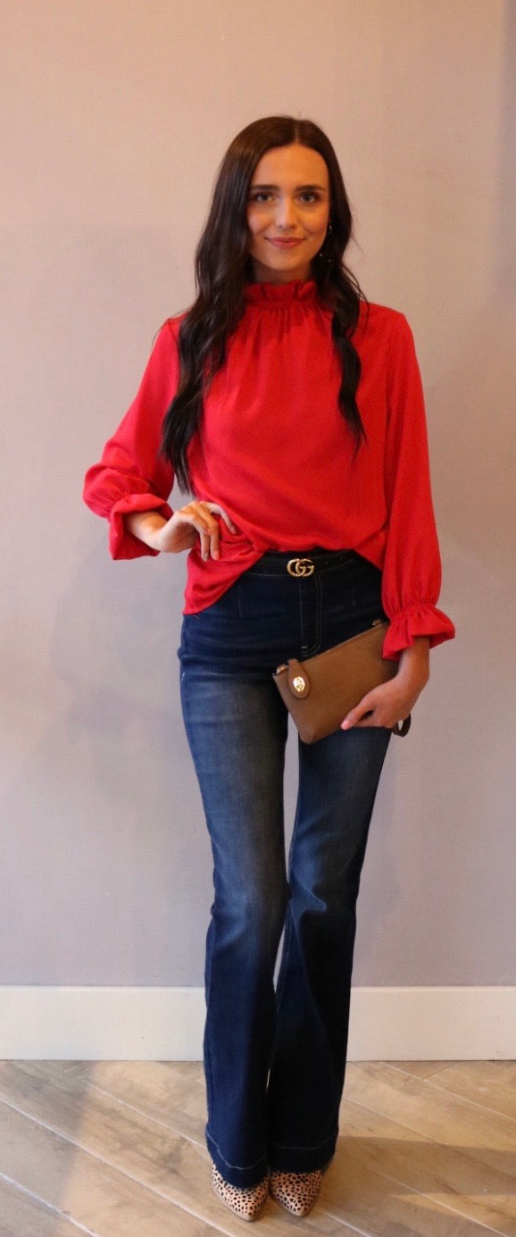 ESCAPE RuffleNeck/Sleeve 3/4 Sleeve Top