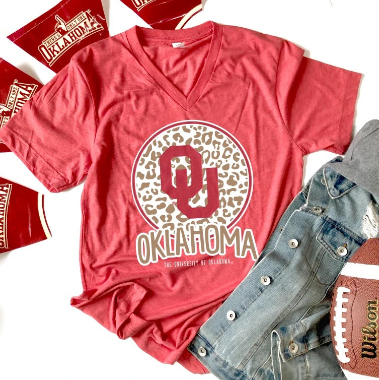 CJ TriBlend Gold LEOPARD Shimmer Circle V-Neck Tee Top