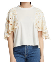 FREE PEOPLE Embroidered ANGEL Cotton Jersey Tee