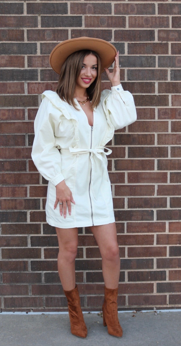 FREE PEOPLE Zipfront IMOGENE RuffleTrim TieWaist Dress