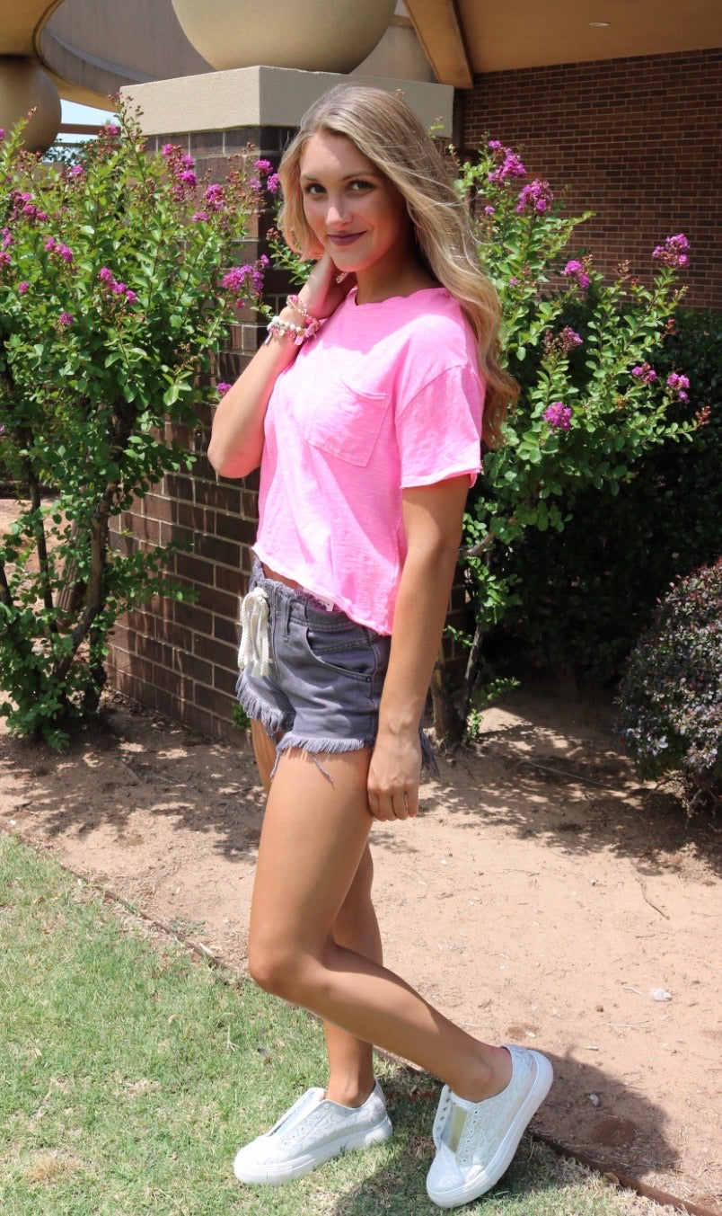 BOBI Slub Jersey OBSESS CrewNeck Pocket WaistCrop Top