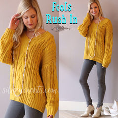 FOOLS RUSH IN CableKnit V-Neck Sweater Top