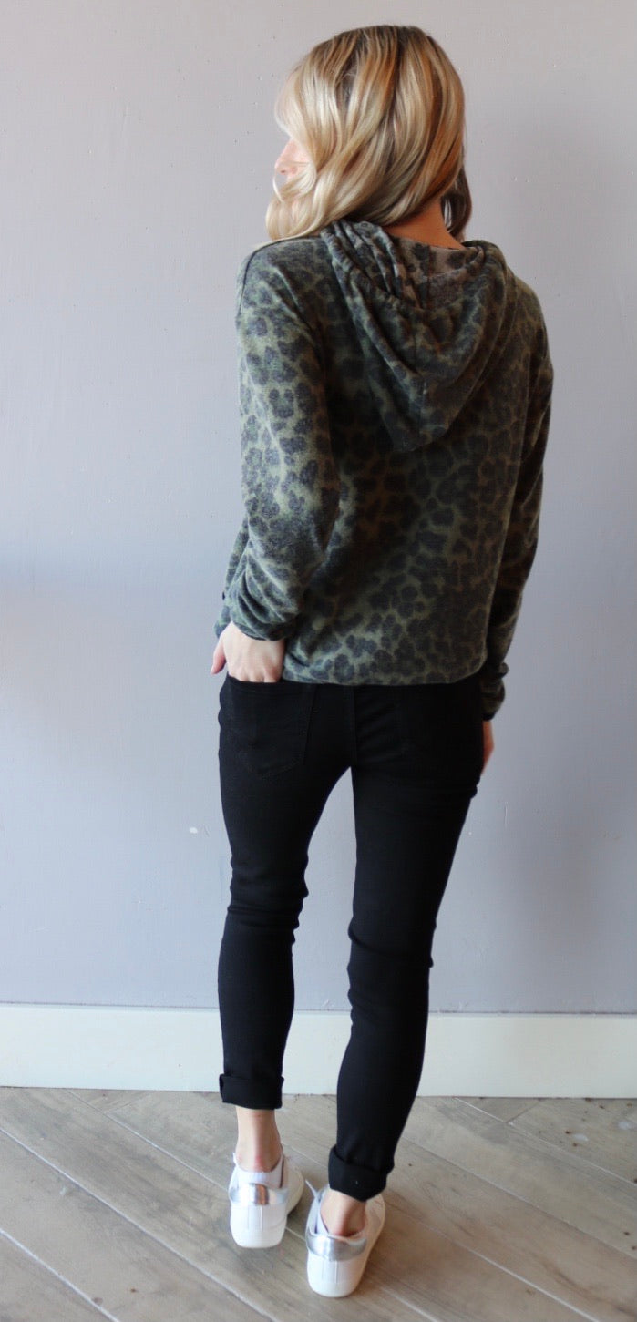 MICHAEL STARS BrushKnit CODY Eden Leopard Hoodie Top