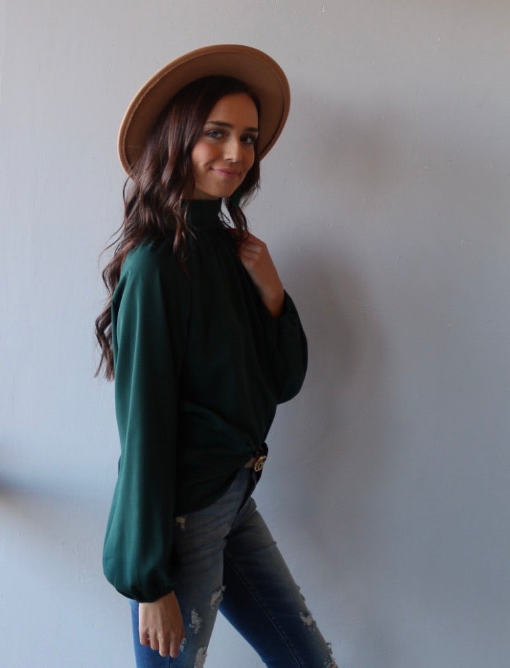 ENCHANTED HiNeck Tie KeyHole Back LongSleeve Top