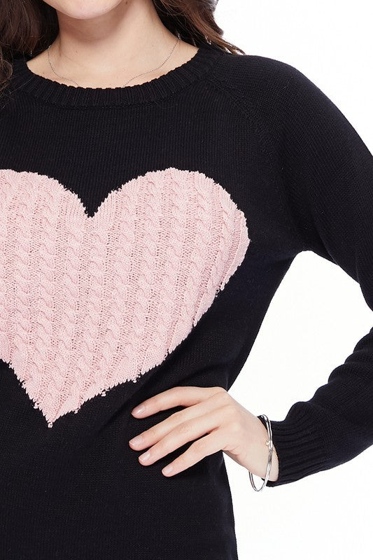 AMORE CableKnit Heart Sweater Top