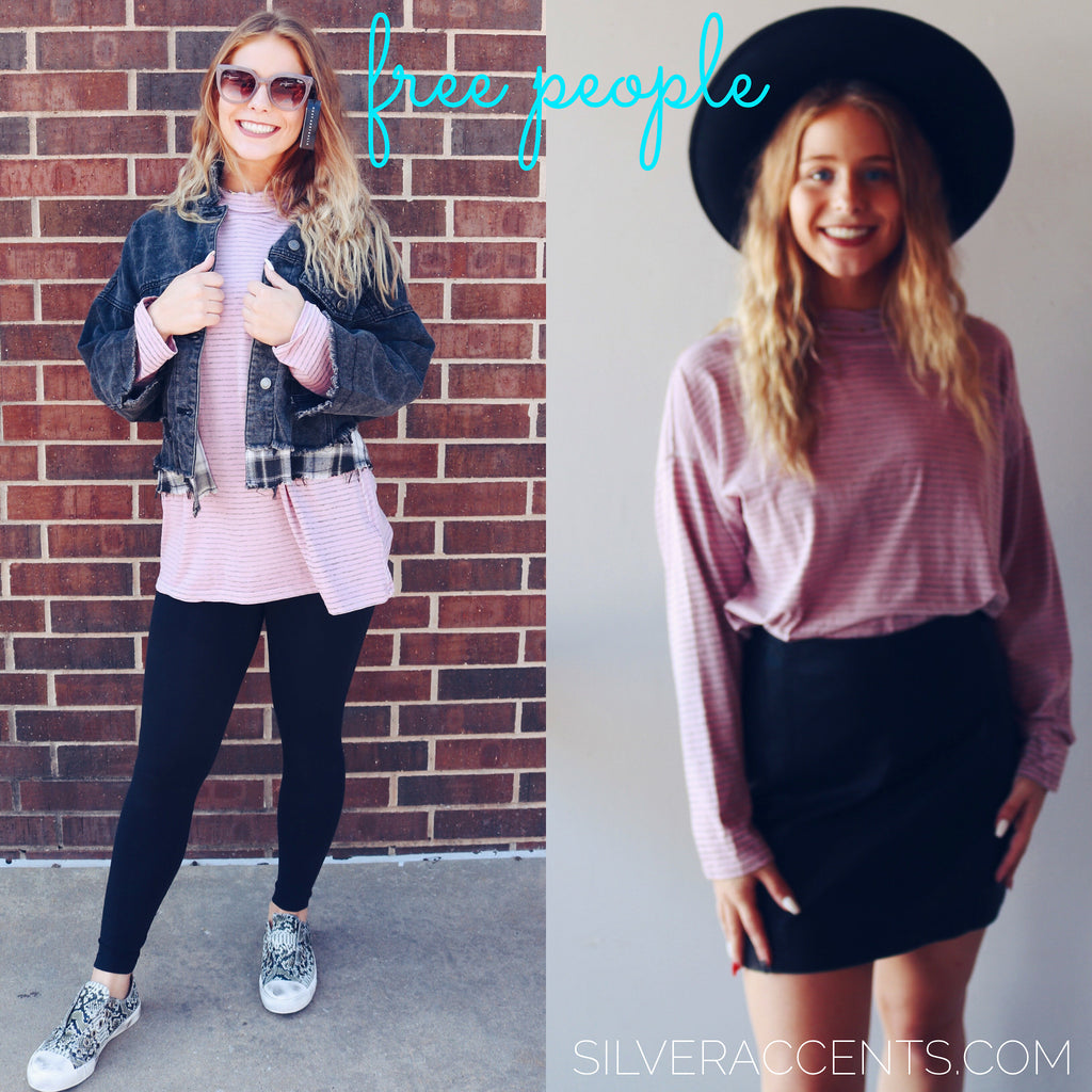 FREE PEOPLE Oversize Stripe BE FREE MockNeck Tunic Top