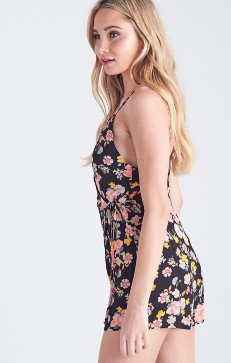 Blue Blush BOUNTY Floral Wrap V-neck Shorts Romper