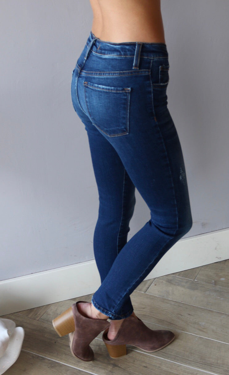 FLYING MONKEY HiRise JANEIRO BLUE Sanded Ankle Skinny Jean