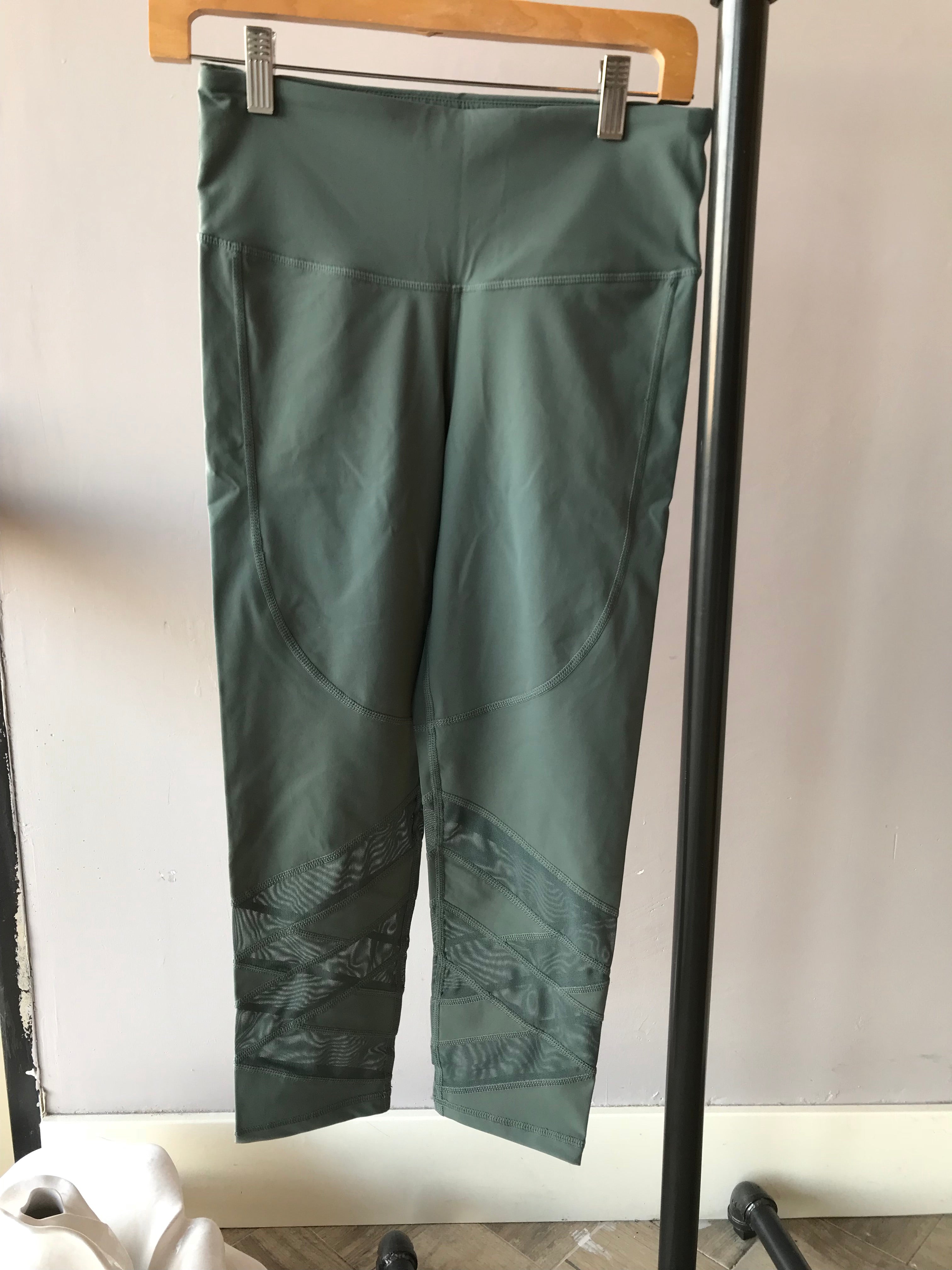 ENLIGHTEN Teal Blue Hi Waist Zig Zag Mesh Inset Crop Legging