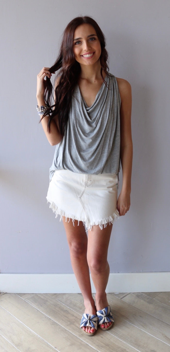 FREE PEOPLE! HiWaist BAILEY Raw FringeHem Denim Skirt