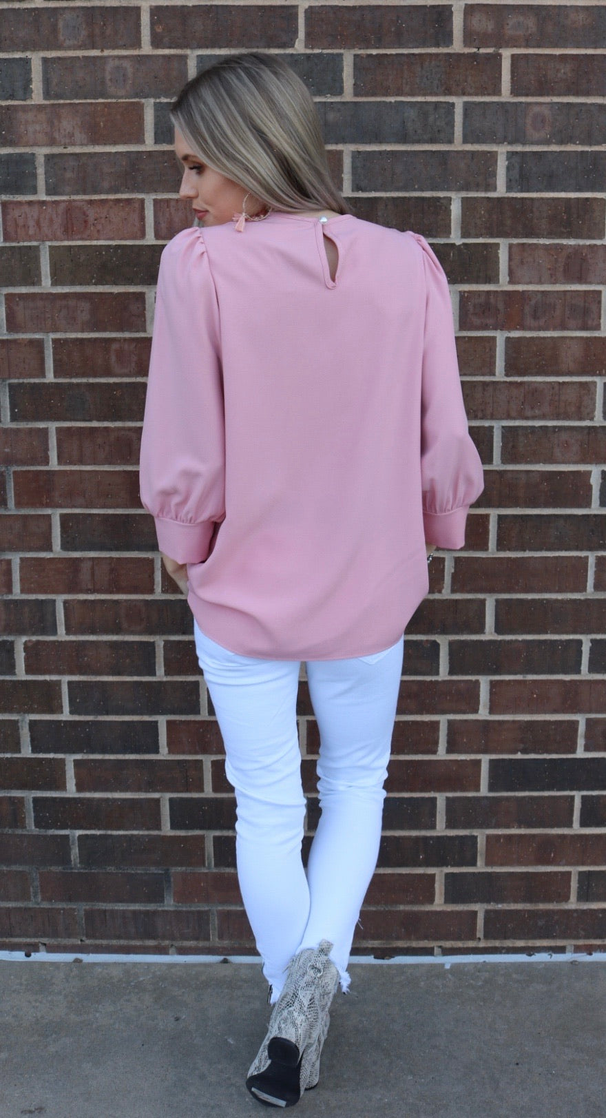 PRIORITY CuffSleeve Shirred Neck Woven Top