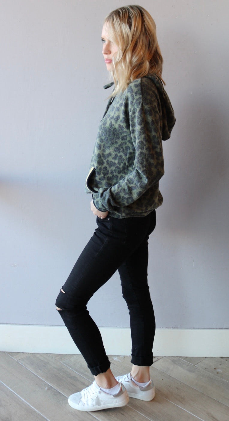 MICHAEL STARS BrushKnit CODY Eden Leopard Hoodie Top