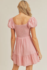 Lush LULLABY Shirred PuffSleeve Sweetheart Neck Dress
