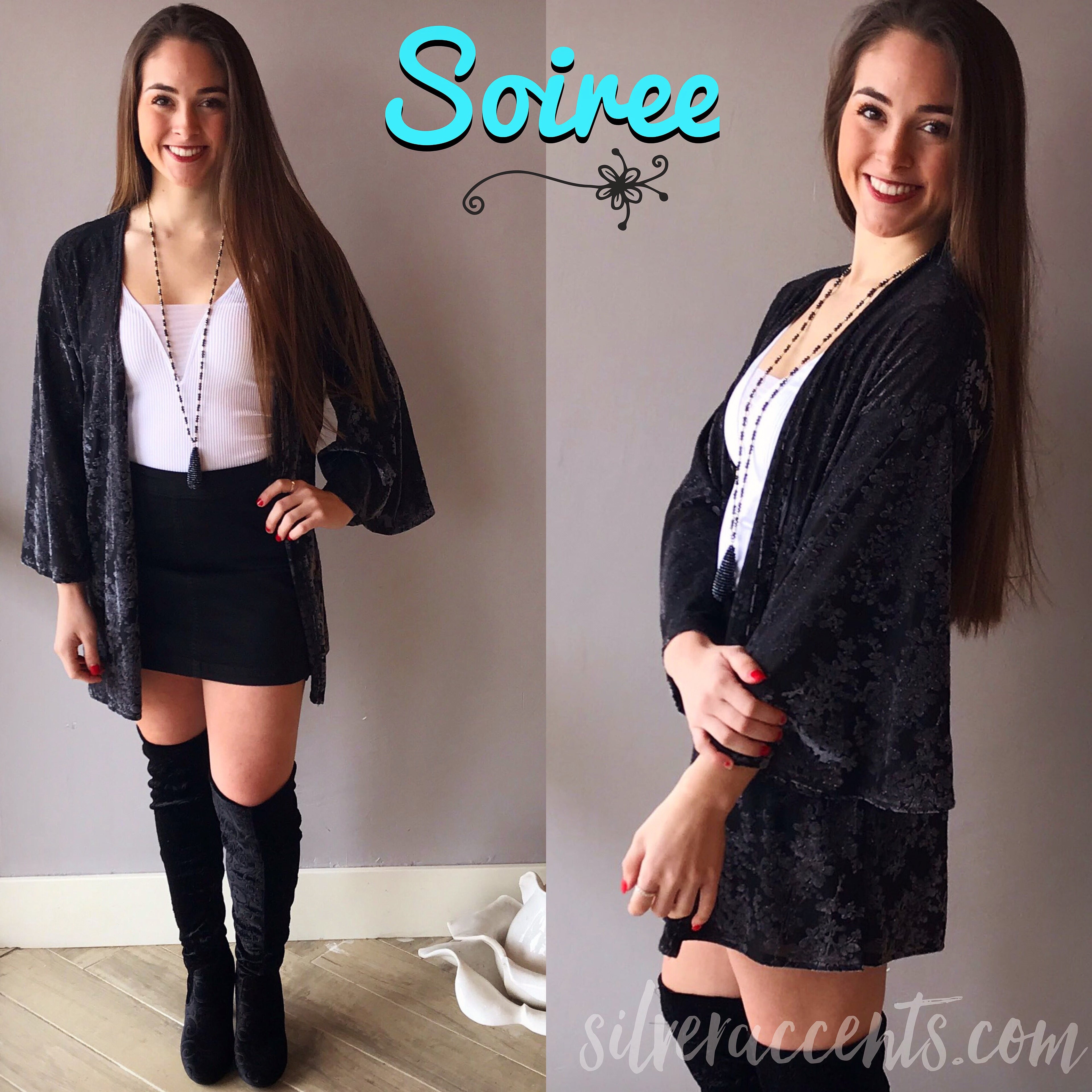 SOIRÉE Velvet Burnout Damask Sparkle Kimono Cardigan Top