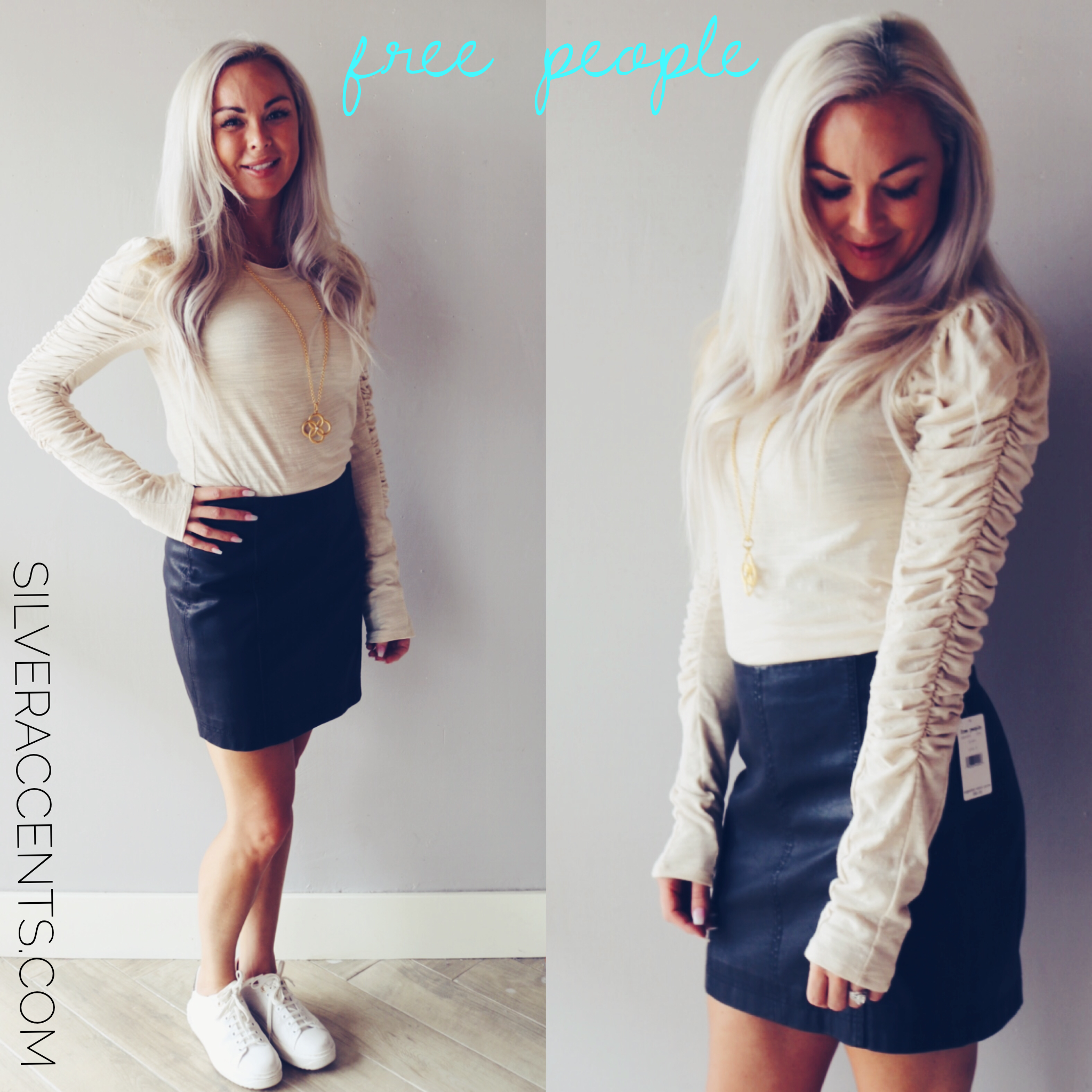 FREE PEOPLE NATASHA Rouched LongSleeve CrewNeck Top