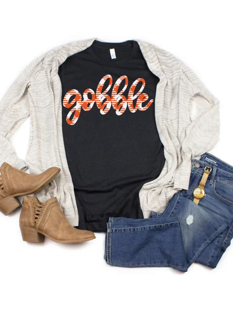 GOBBLE Buffalo Plaid CrewNeck TriBlend T-Shirt Top