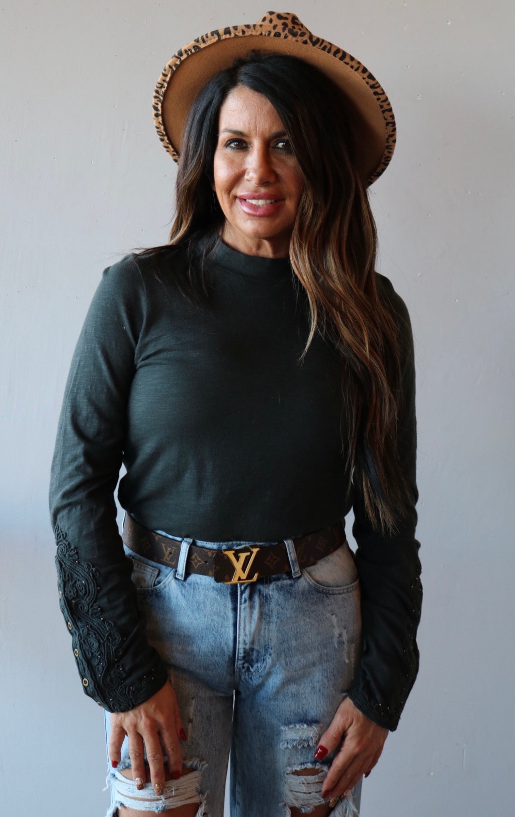 FREE PEOPLE Embroidered HOOKED ON YOU CUFF MockNeck Top