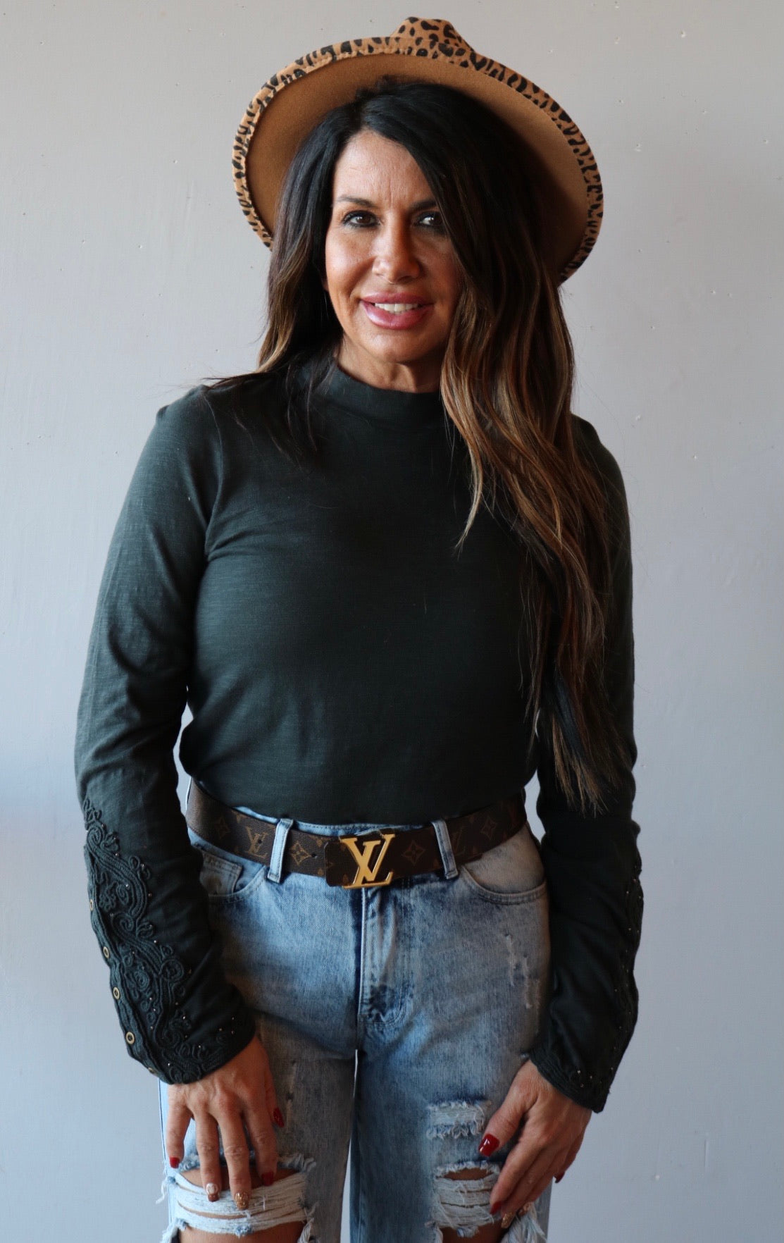 FREE PEOPLE Embroidered HOOKED ON YOU CUFF MockNeck Top