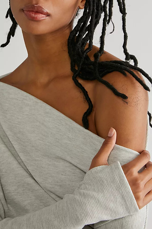 FREE PEOPLE Thermal FUJI OffShoulder Top w/Thumbholes
