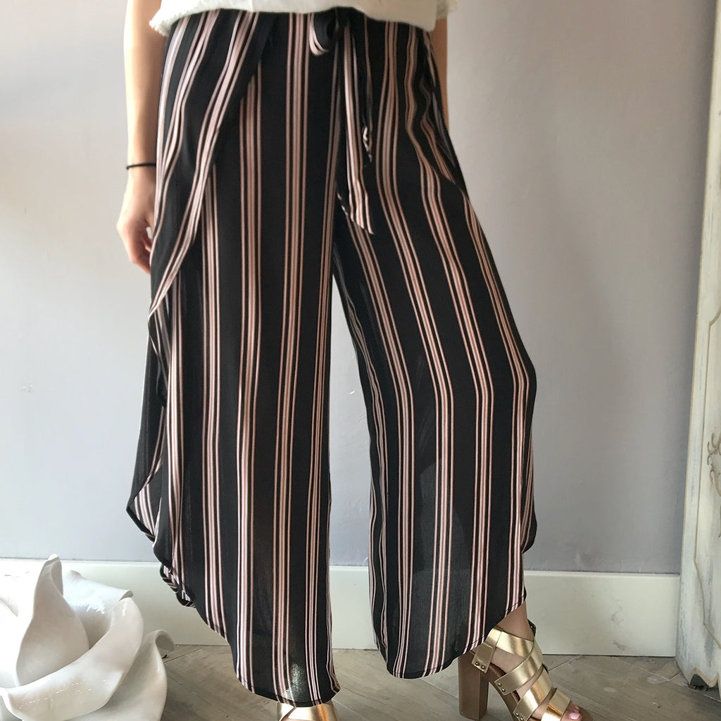 STRAIGHT UP Vertical Stripe Wrapped Pants