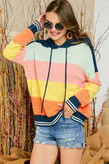 DANE ColorBlock Stripe Hooded Sweater Top