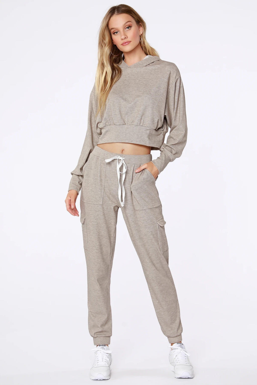 BOBI Cozy HeatherKnit SCANDAL Crop Hoodie Top