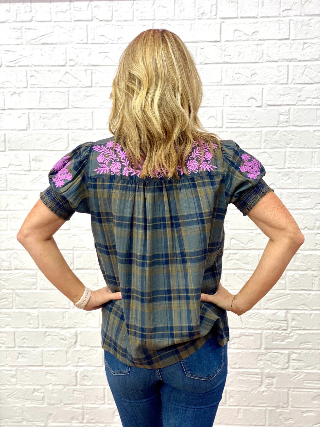 IVY JANE Floral Embroidered CAMILLA SmockSleeve Woven Top