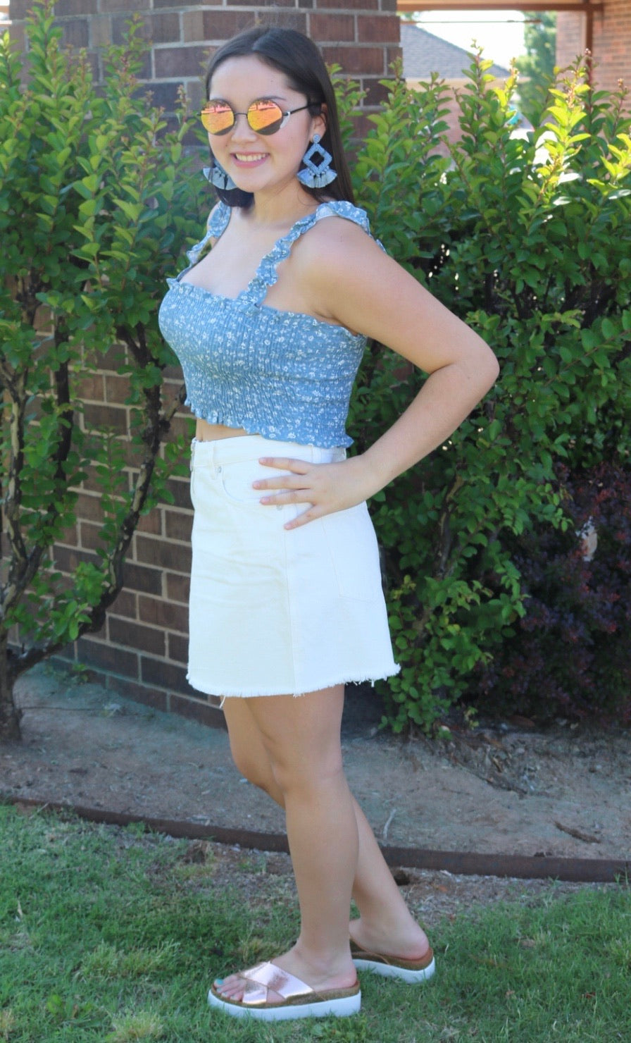 PURSUE Liberty Floral Smocked RuffleStrap Linen Top